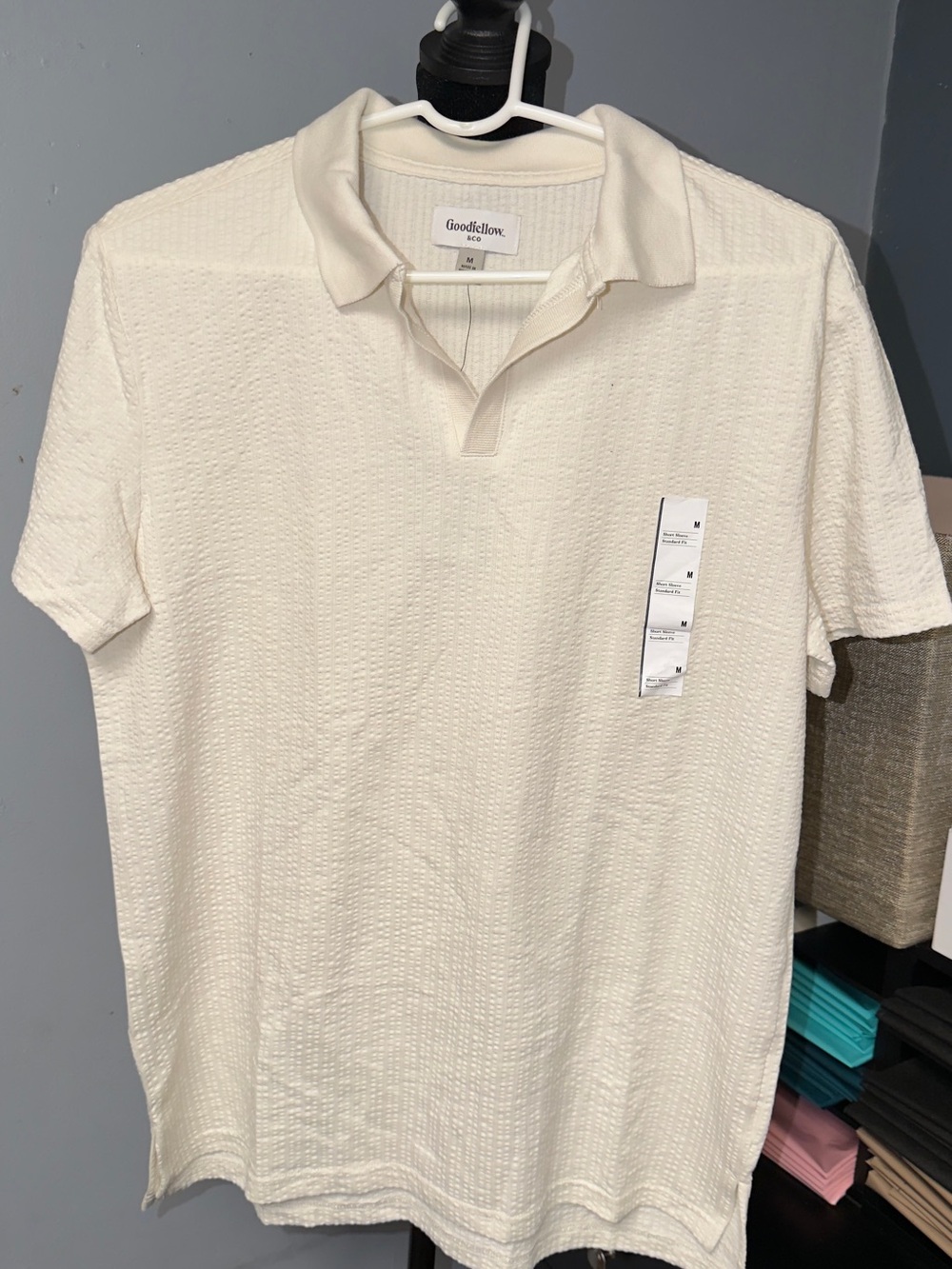 Goodfellow & Co Men's Cream Textured Short-Sleeve Polo